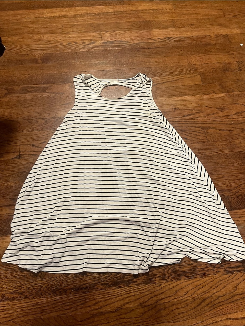 Girls' Sleeveless Striped Swing Dress - White with Black Stripes